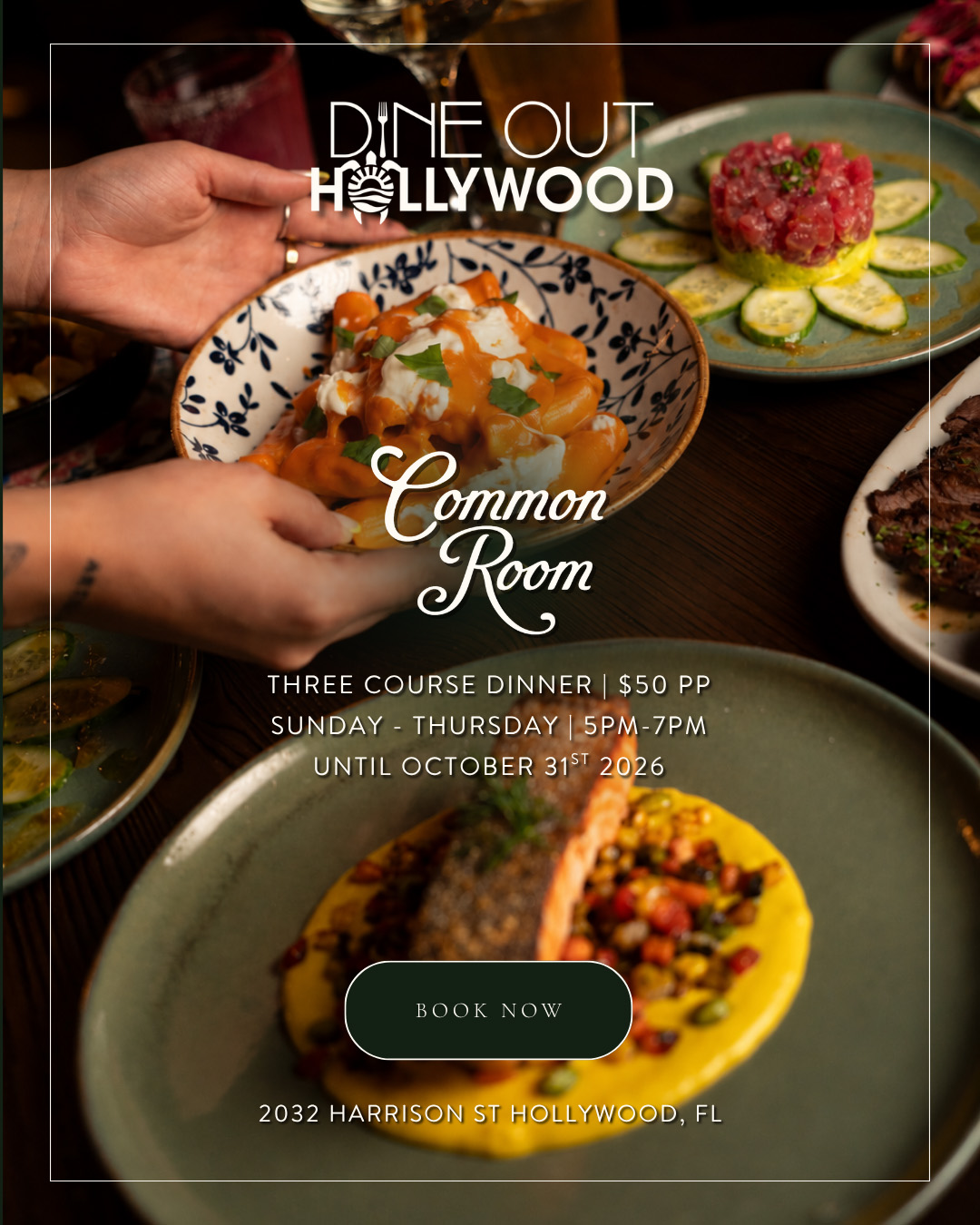 Open in new window Seven Rooms website to make reservation at Common Room for Dine Out Hollywood October 2026